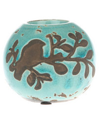 BALI Ceramic Crackle Bird Print Tealight Candle Holder