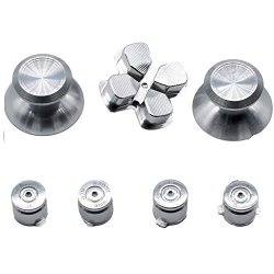Yuyikes Metal Silver Bullet Buttons Abxy Buttons + Thumbsticks Thumb Grip And Chrome D-pad For Sony PS4 Dualshock 4 Controller Mod Kit Silver