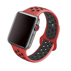 5DAYMI Soft Silicone Replacement Band For Apple Watch Nike + Series 3 Series 2 Series 1 Red black 42MM-M L