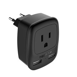 Tessan Usa To Most Of Europe Travel Plug Adapter With Dual USB Fast Charging Port 2.4A - Europlug Type C Prong Adapter Black