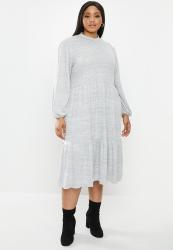 MILLA Knit Tiered Midi Dress - Grey