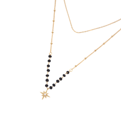 Goldair Gold And Black Double Chain Star Pendant Necklace - Gold
