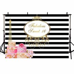Happy Birthday Backdrops For Photography 7X5 Black And White Stripes Gold Eiffel Tower Pink Gift Box Sweet 16TH Birthday Party Studio Backgrounds