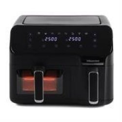 Hisense Electronic Dual Airfryer Black -led Touch Control Panel- 8.6 Litre Total Capacity 2700W Total Power Removable Frying Baskets And Pots 8 Preset Cooking