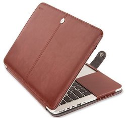 Mosiso Pu Leather Book Cover Folio Case With Stand Function Only For Macbook Pro 13 Inch With Retina Display No Cd-rom A1502 A1425 Version 2015 2014 2013 End 2012 Brown