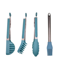Silicone Kitchen Serving Tongs Set With Basting Brush - Set Of 4