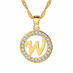 Suplight Initial Letter W Necklace Pendant 18K Gold Plated Cz Letter Charm For Women girls