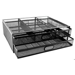 Sds M720 Wire Mesh Monitor Stand With 2 Drawers - Desktop Organizer Black