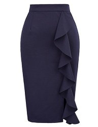 Grace Karin Women's Elastic Waist Stretch Bodycon Midi Pencil Skirt Size 2XL Navy Blue