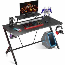 DESK Gaming 40 With Monitor Shelf Gaming Table Home Computer With Cup Holder And Headphone Hook Gamer Workstation Game Table 40 W X 29" D Motpk