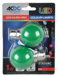 ACDC Dynamics Acdc LE45-0.6-B22-GN 2 230VAC 1W Green B22 Lamp Ball Type 2