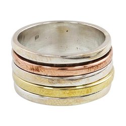 Novica .925 Sterling Silver Copper And Brass Tri Tone Metal Meditation Spinner Ring 'sleek Simplicity'