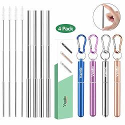 Vantic Reusable Collapsible Telescopic Straws - 4PACK Stainless Steel Portable Drinking Straw With Travel Case & Cleaning Brush For 12OZ 20OZ 30OZ Cups-rose Gold&sliver&purple&blue