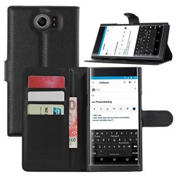 Fettion Blackberry Priv Case Premium Pu Leather Wallet Protective Cases Flip Cover With Stand Card Holder For Blackberry Priv 2015 Smartphone Wallet - Black