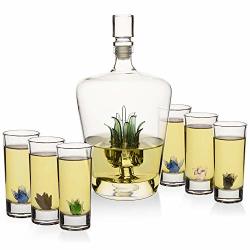 Tequila Decanter Set With Agave Decanter And 6 Agave Shot Glasses Perfect For Any Bar Or Tequila Party 25 Ounce Bottle 3 Ounce Tequila Shot Glasses
