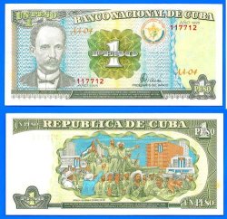 Cuba 1 Peso 1995 Unc Serie Aa Jose Marti Peso Centavos Caribe America