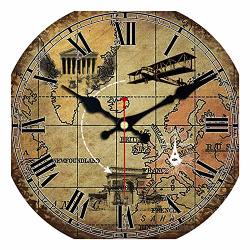 Vintage World Map Wall Clock Silent Living Study Kitchen Bath Room Home Wall Decoration Art Watches Large Clock No Sound Blue 12 Inch 30 Cm