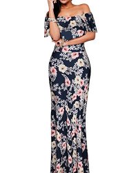 Kilig Floral Maxi Dresses Off Shoulder Bodycon Long Party Dress With Pockets R020 M