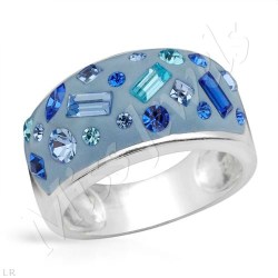 Blue Enamel And Crystal Dress Ring In 925 Sterling Silver Size 6