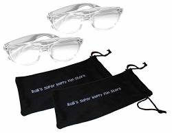 Fireworks Diffraction Glasses - 2 Glasses - Clear Plastic Frames - Starburst Prism Effect Edm Rainbow Kaleidoscope Rave Eyeglasses With Storage Pouch