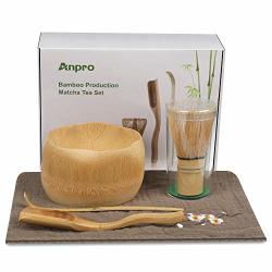 Anpro Bamboo Matcha Tea Whisk Set Bamboo Whisk Holder Handmade Matcha Ceremony Starter Kit For Traditional Japanese Tea Ceremony