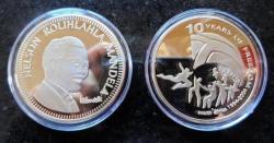 Nelson Mandela 10 Years Of Freedom Gold Clad Coin In Plastic Container See Pics