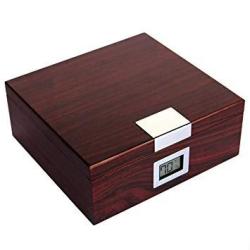 Handcrafted Cherry Finish Cedar Humidor With Front Digital Hygrometer And Humidifier Solution - Holds 25-50 Cigars By Case Elegance