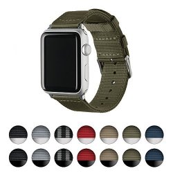 Archer Watch Straps Premium Nylon Replacement Bands For Apple Watch Olive Stainless 38MM