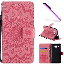 Hmtech Huawei Y3 2017 Case Y5 Lite 2017 Case Sun Flower Embossed Floral Wallet Case Card Slots Kickstand Pu Leather Flip Stand Cover Stylus