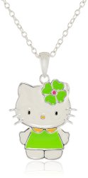 Hello Kitty Girls' Silver-plated Green Flower Pendant Necklace