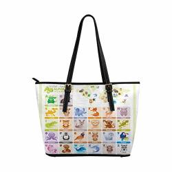 Interestprint Fashion Women's Pu Leather Handbags Ladies Shoulder Bags Tote Bags Cute Baby Abc Wild Animals Alphabeth