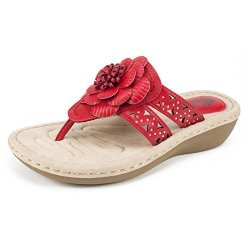 Cliffs By White Mountain Women's Cynthia Sandal Berry Red smooth 7.5 M Us