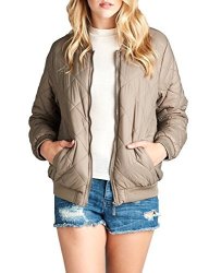 Ne People Women's Basic Casual Quilted Padding Bomber Jacket S-3XL