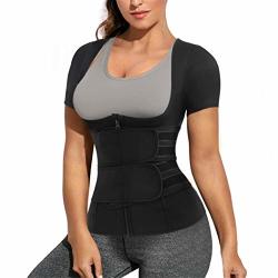 Eleady Women Waist Trainer Corset Trimmer Belt Neoprene Sauna Sweat Suit Zipper Body Shaper With Adjustable Workout Tank Tops Black Large