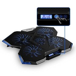 Laptop Cooling Pad Nobebird Laptop Cooler With 5 Quiet Fans And Lcd Touch Screen Dual USB Ports Fits 12-17 Inches Blue
