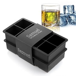 Samuelworld Ice Cube Tray 2-INCH Large Size Silicone Flexible 8 Cavity Ice Maker For Whiskey And Cocktails Keep Drinks Chilled 2PC PACK
