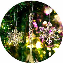 Mookoo Christmas Icicle Snowflake Ornaments Set - Clear Acrylic Drop Hanging Decoration For Christmas Tree Holiday Party Set Of 30 20 Clear 30