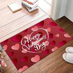Entrance Way Door Mats Bath Mats Welcome Rugs Happy Valentine's Day With 3D Heart Shapes Pink Red Printed Indoor Mat Rubber Backing Floor Mat