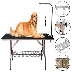 Reliancer Large Heavy Duty Foldable Pet Grooming Table Professional Dog Cat Show W adjustable Arm &noose & Mesh Tray Maximum Capacity Up To 330LBS 40"X 23.6"