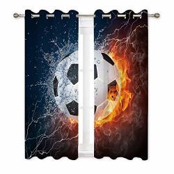 Misscc Home Decor Curtains Soccer Ball In Fire And Water Pattern Blackout Window Treatments Living Room Bedroom Kitchen Cafe Draperies 2 Panel Set