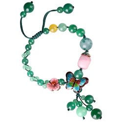 Olici Ladies And Teen Girls Elastic Beaded Charm Bracelet Folk Style Bracelet Retro Palace Decoration Green Agate Beads Bracelets Personality All-match Jewelry