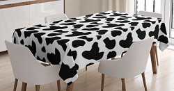 Cow Print Tablecloth By Ambesonne Cow Hide Pattern With Black Spots Farm Life With Cattle Camouflage Animal Skin Dining Room Kitchen Rectangular Table Cover