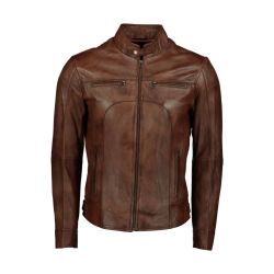 Men's Tan Waxed Brown Slim Fit Classic Leather Jacket- - 3XL