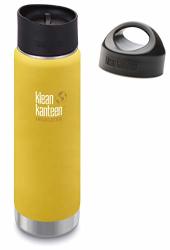 Klean Kanteen 20 Oz Wide Mouth Insulated Bottle Lemon Curry With Leak Proof Caf Cap 2.0 And Loop Cap