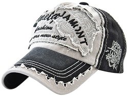Vintage Minakolife Distressed Washed Cotton Adjustable Baseball Cap Dad Hat Black