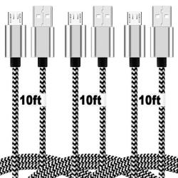 Micro USB Cable 10FT 3 Pack Extra Long Charging Cord Nylon Braided High Speed Durable Fast Charging USB Charger Android Cable For Samsung Galaxy
