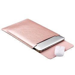 Aenmil For Apple Macbook Air 11.6" Ultrathin Protective Carrying Bag Pu Leather Soft Sleeve Case Cover Holder With Exterior Mouse Pad Rose Gold