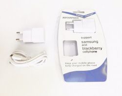 Advantech 2 Prong USB Wall Charger With Cable For Samsung And Blackberry
