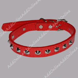 Fido Dog Collar With Semi Spike Shape Studs & Engraving Plate - Red 44cm For Medium Dog