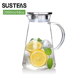 SUSTEAS Glass Pitcher, 68oz Water Pitcher with Lid and Handle, Iced Tea  Pitcher for Home, Clear